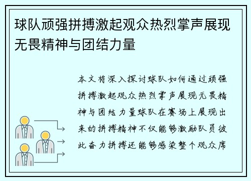 球队顽强拼搏激起观众热烈掌声展现无畏精神与团结力量