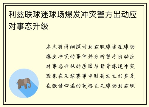 利兹联球迷球场爆发冲突警方出动应对事态升级
